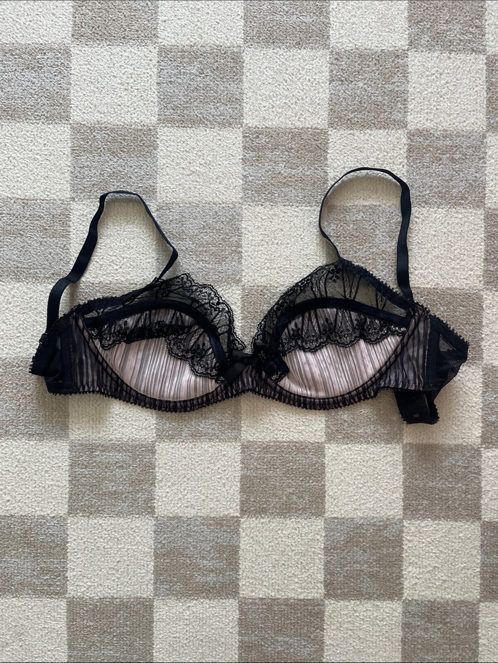 Sheer Black Lace Underwire Bra with Nude-Effect Lining